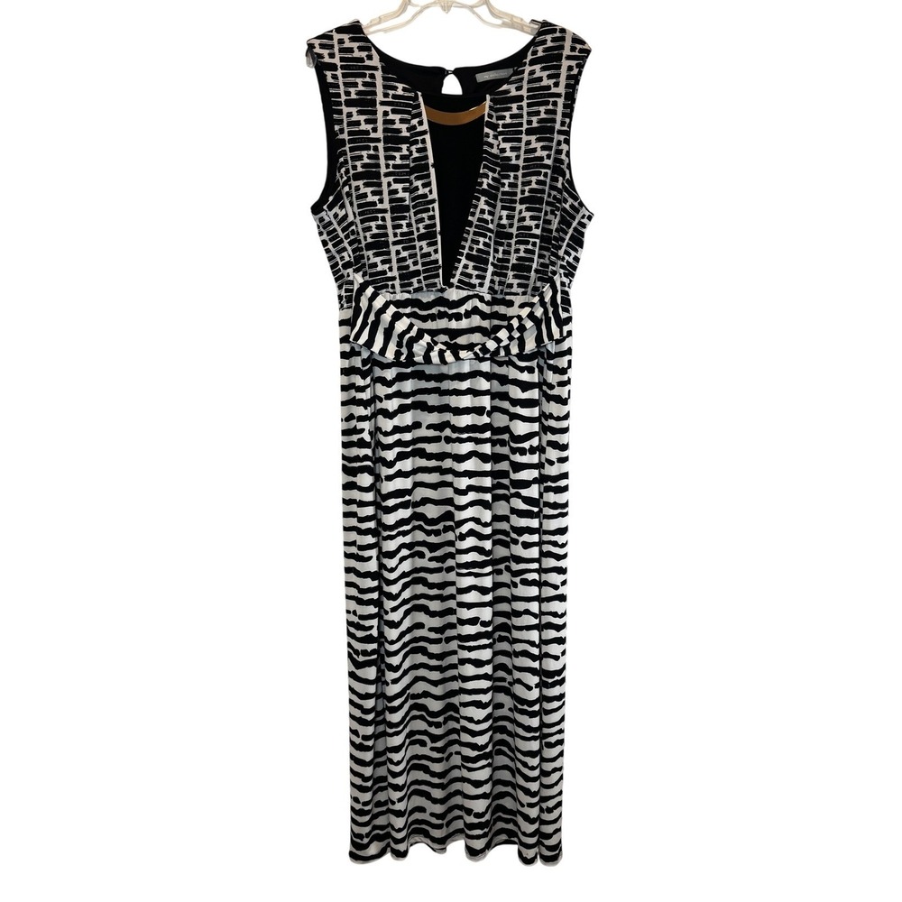 NY Collection Dress Womens XL‎ Sleeveless Maxi Black White Abstract Geometric